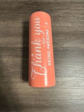 Thank You Coral colored skinny tumbler